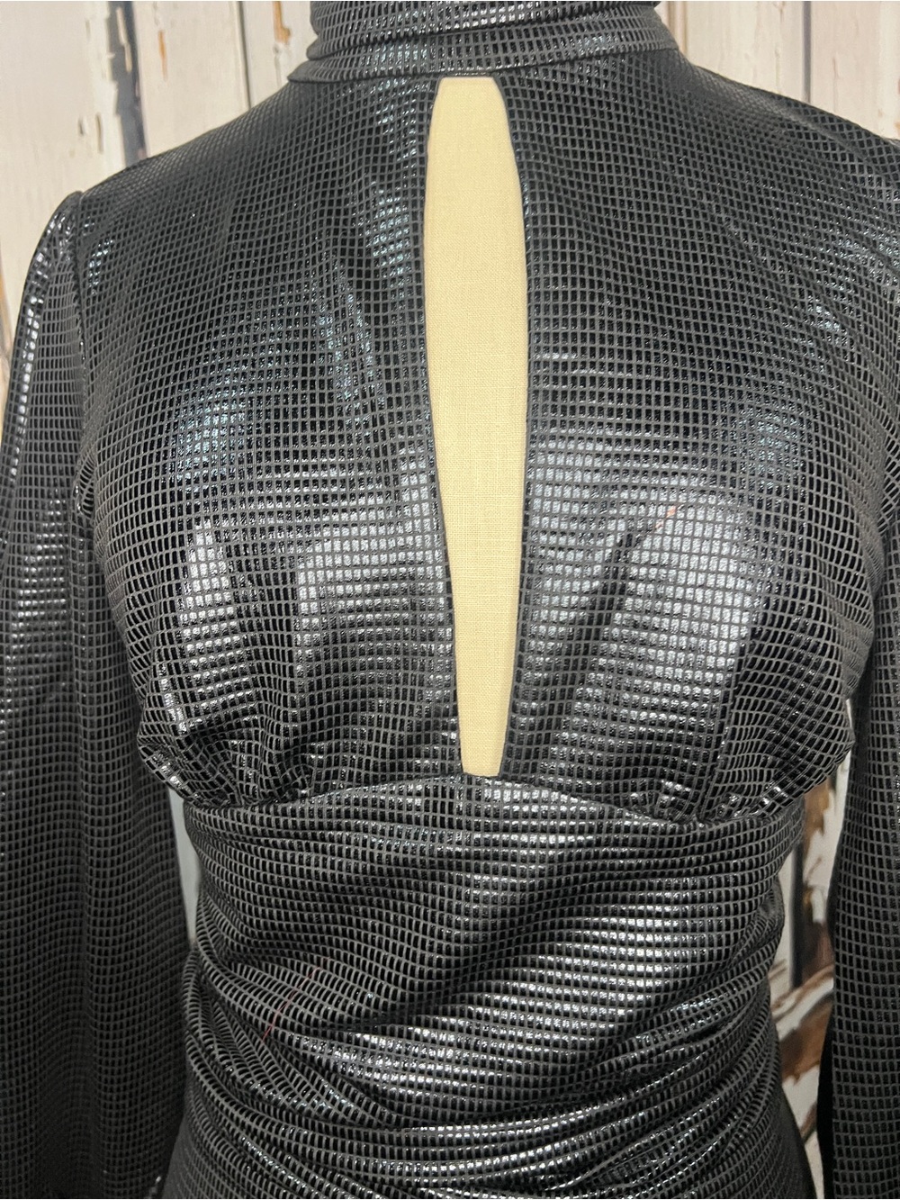 AKIRA Black Long-Sleeve High-Neck Ruched Mini Dress - Picture 2 of 9